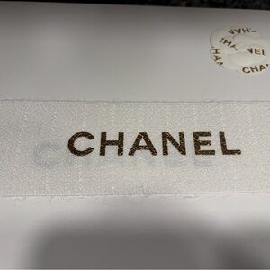 CHANEL White Box With Ribbon with Gold Lettering
